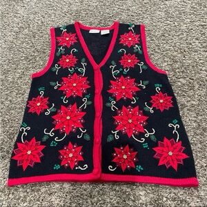 Bobbie Brooks vintage Christmas poinsettia sweater vest size small